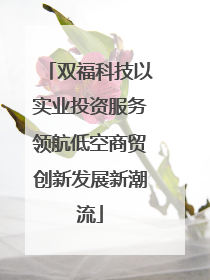 双福科技以实业投资服务领航低空商贸创新发展新潮流