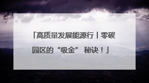 高质量发展能源行丨零碳园区的“吸金” 秘诀！